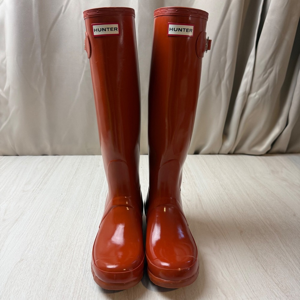 Hunter Original Tall Gloss Rain Boots Burnt Orange Waterproof W23616 Womens 8
